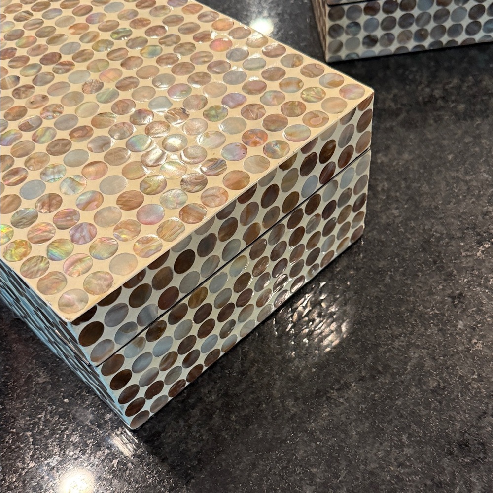 Rectangle Mother of Pearl Handmade Geometric Box with Hinged Lid (Set of 2) - Picture 13 of 14